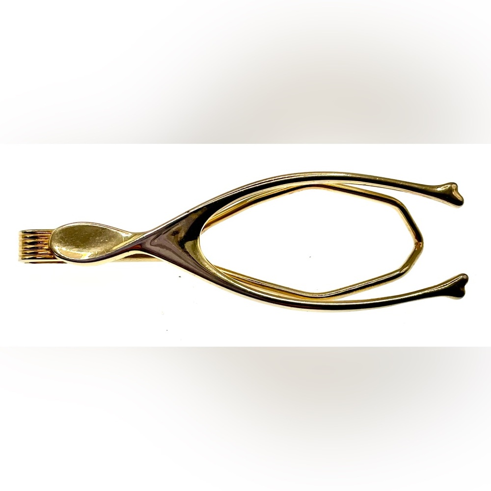 Vintage 1950s Signed Anson Gold Tone Wishbone Tie Bar Money Clip MCM
